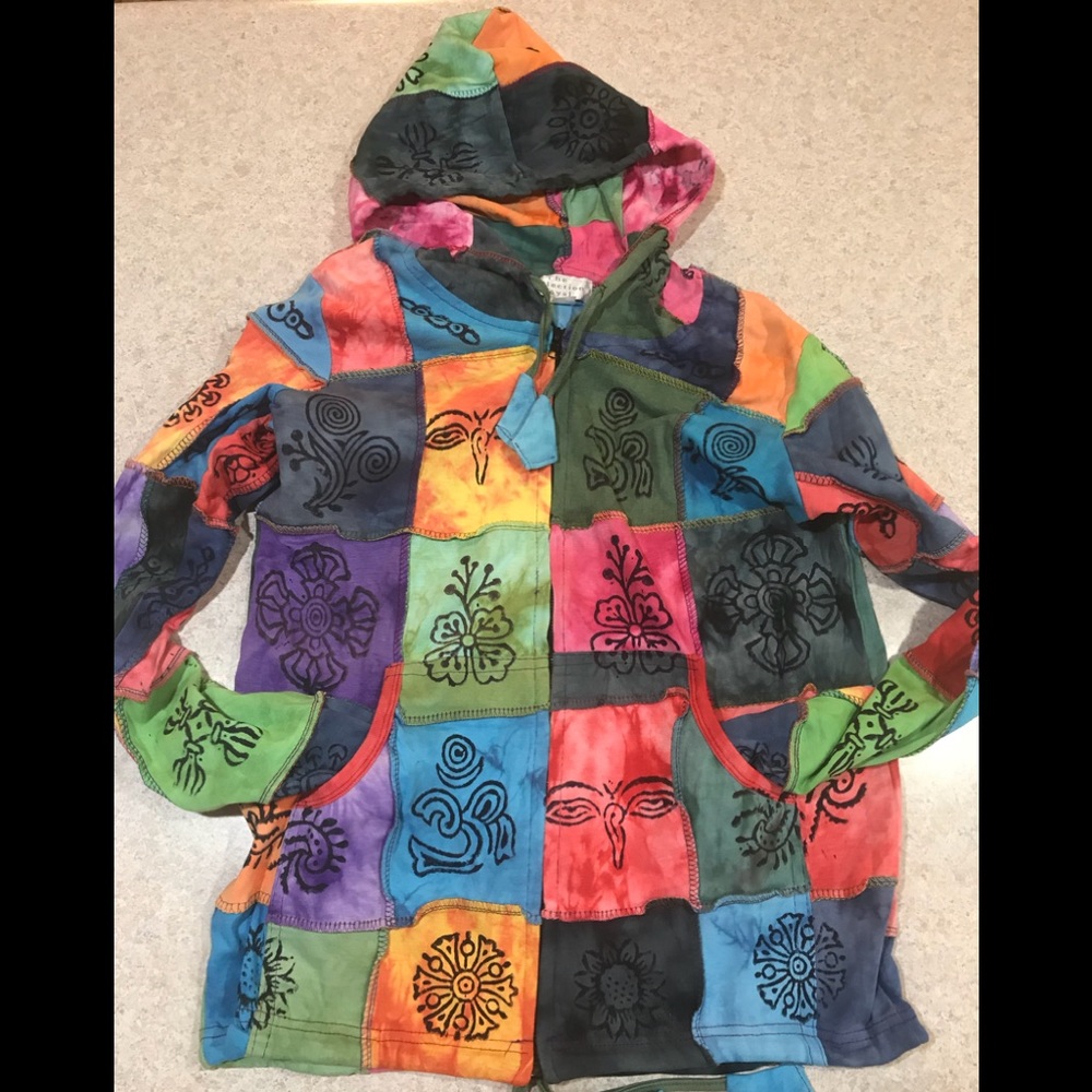 Patchwork Rainbow Pride Hoodie BOHO Hippy Gypsy - Picture 3 of 4